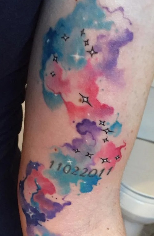 Watercolor Tattoo with Clouds and Stars