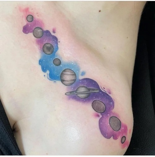 Solar System in water colour Tattoo Idea 