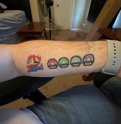 Pixel super mario and mushroom  Tattoo Styles