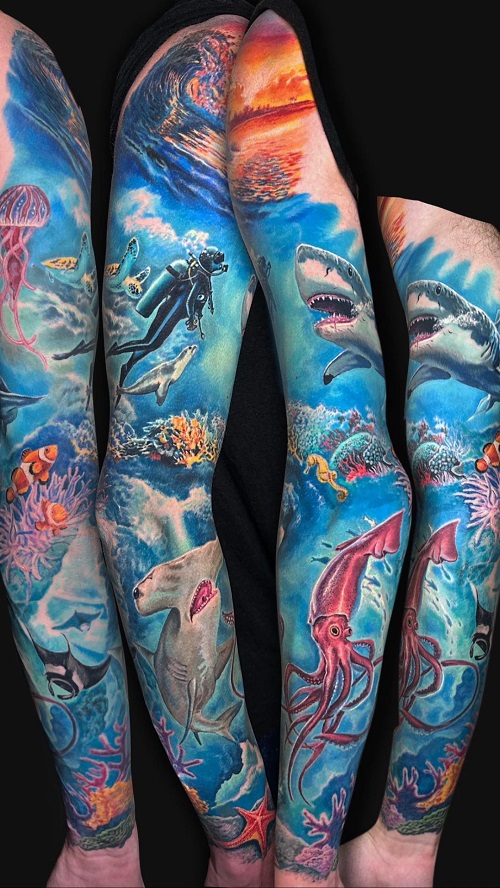 Artistic Scuba Sleeve Tattoo