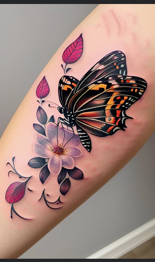 On hand Butterfly And Flower  Tattoos 1