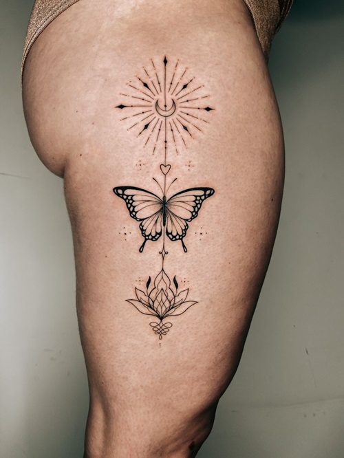 Butterfly with Lotus and Unalome