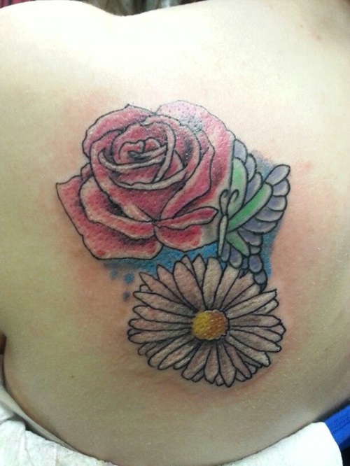 Daisy, Rose, and Periwinkle with Butterfly