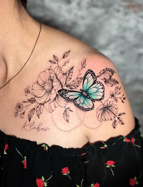 Floral Shoulder Piece with Butterflies