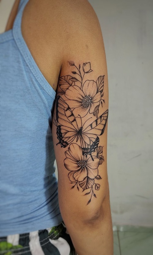 Flowers and Butterfly on the Arm