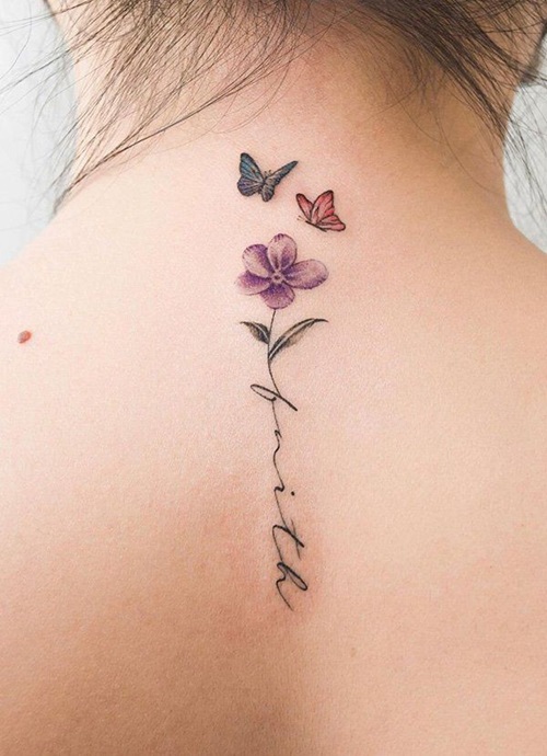 Small Butterfly and Flower Tattoo