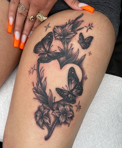 Butterflies and Flowers Around a Heart