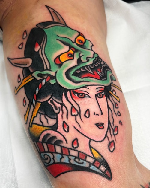 Colorful Geisha in Neotraditional Style