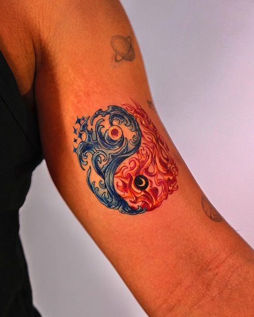 Yin Yang Tattoo with Fire and Water