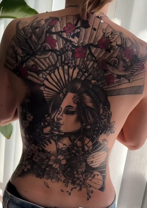 Dark and Gritty Geisha Back Piece