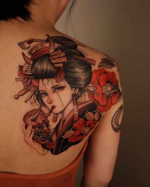 Geisha with Flowers and Adornments