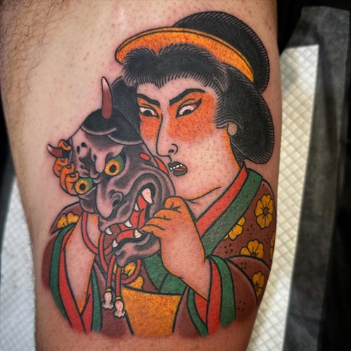 Japanese Geisha and Hannya Mask