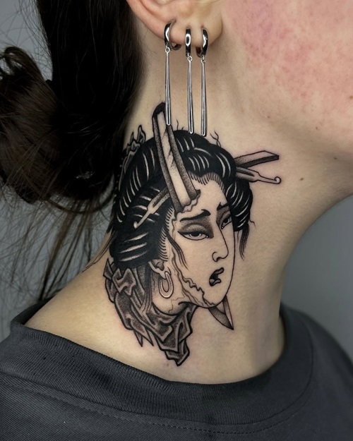 Shaded Geisha Ink on the Neck