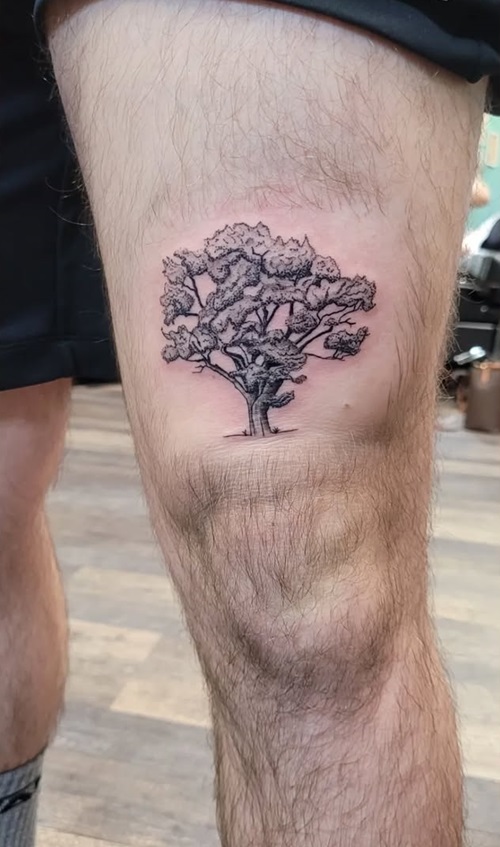 Thigh Tattoo Idea with Oak