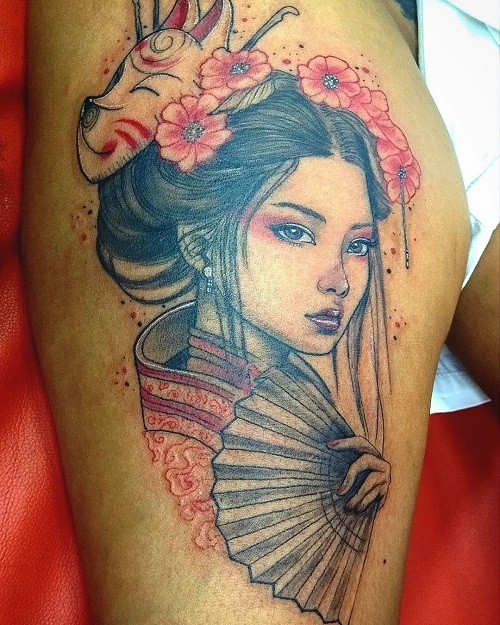 Watercolor Geisha  tattoos 1