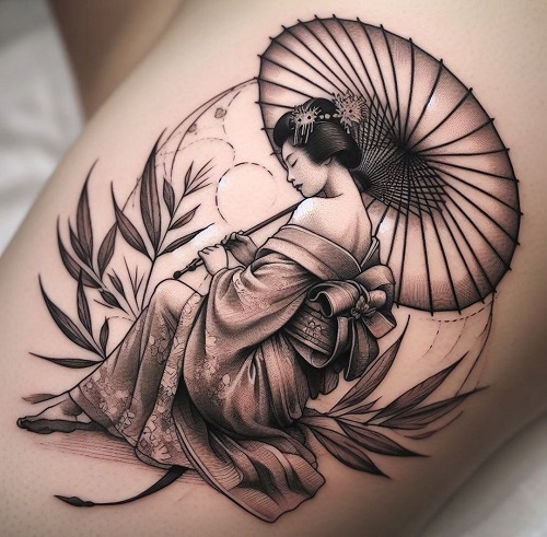 Watercolor Geisha  tattoos 3