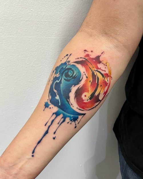 Yin Yang Watercolor Tattoo