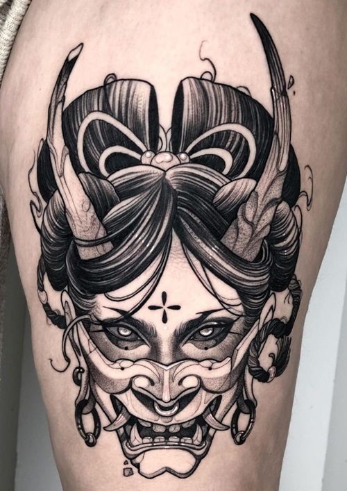 Young Geisha with Oni Mask Idea