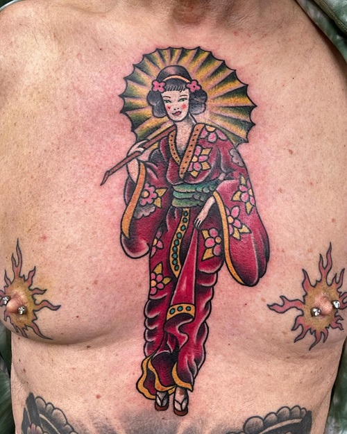 Old School Stencil Geisha Tattoo Design