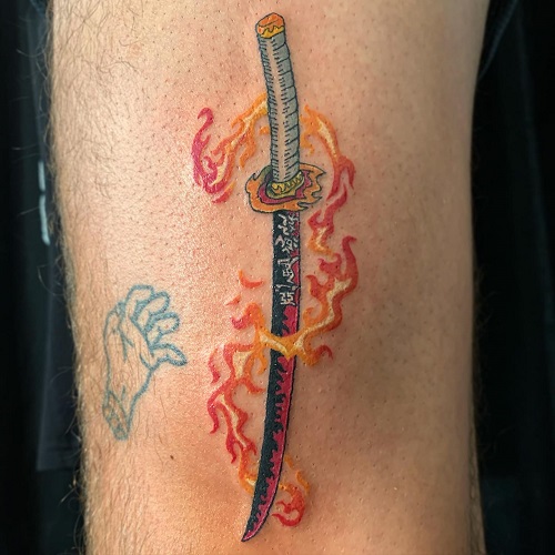 Katana and Fire Tattoo for Men