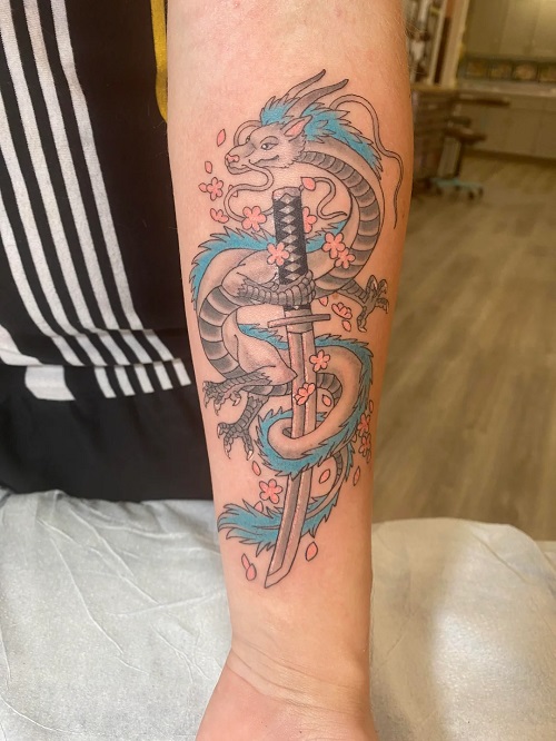 Samurai Sword and Pride Dragon Tattoo