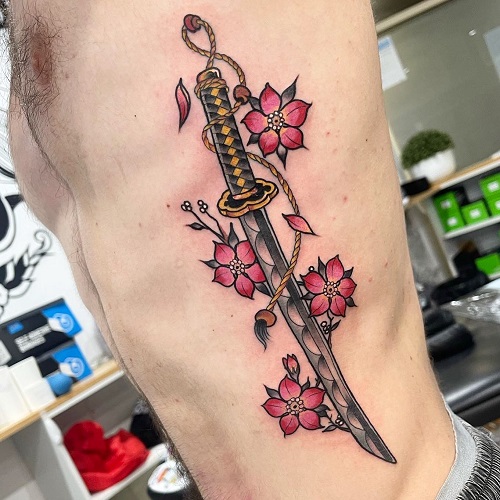 Samurai Sword and Sakura Flowers