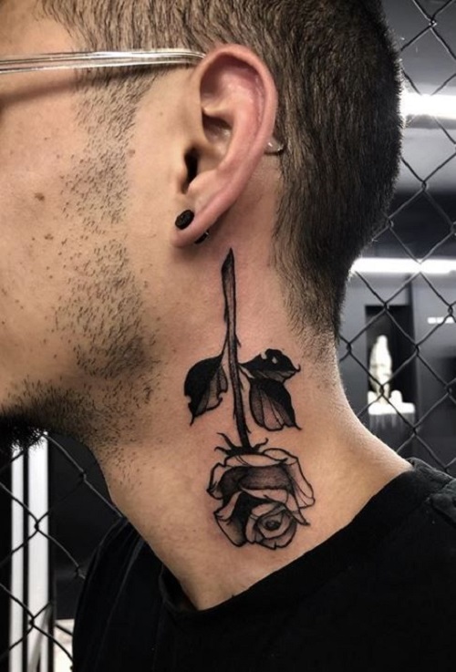 inverted rose tattoo for neck