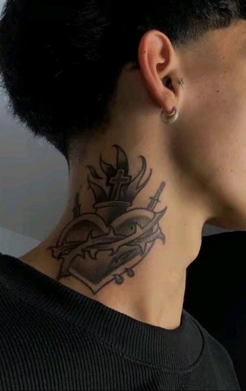 heart thorn sword and fire tattoo for men