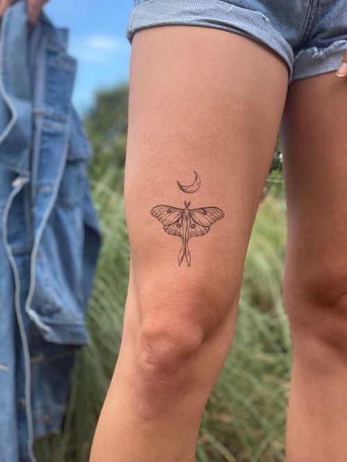 Luna Moth Tattoo on thigh