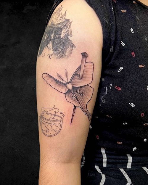 Luna Moth Tattoo on biceps