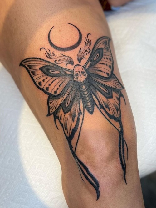 Luna Moth Tattoo on thigh
