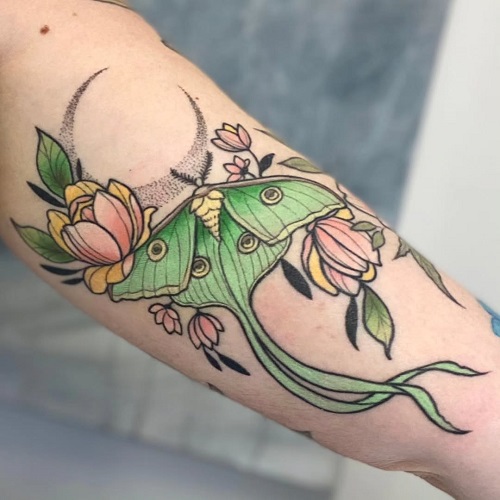 colorful Luna Moth Tattoo 