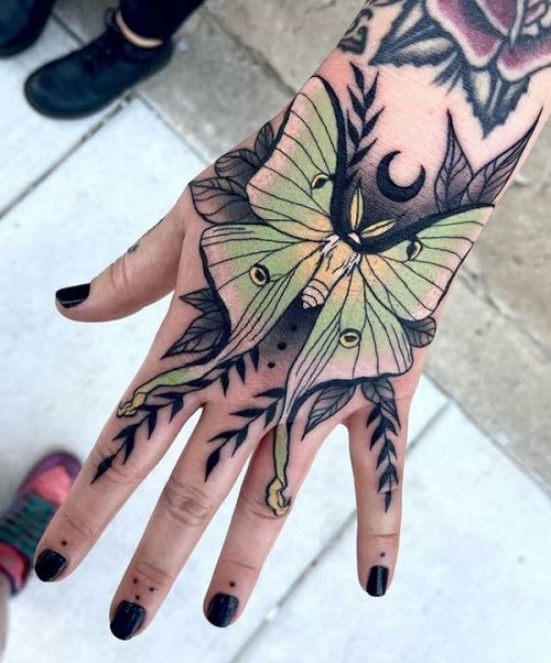 Luna Moth Tattoo on hand