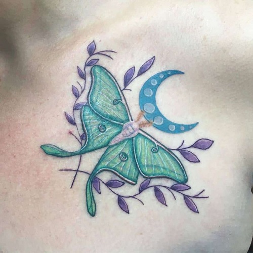 blue and green Luna Moth Tattoo 