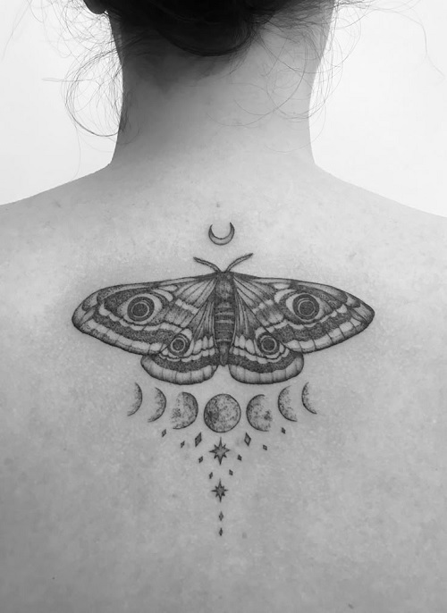 Luna Moth Tattoo with moon phases