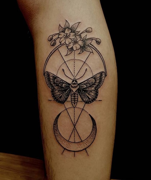 Luna Moth Tattoo with geometric lines