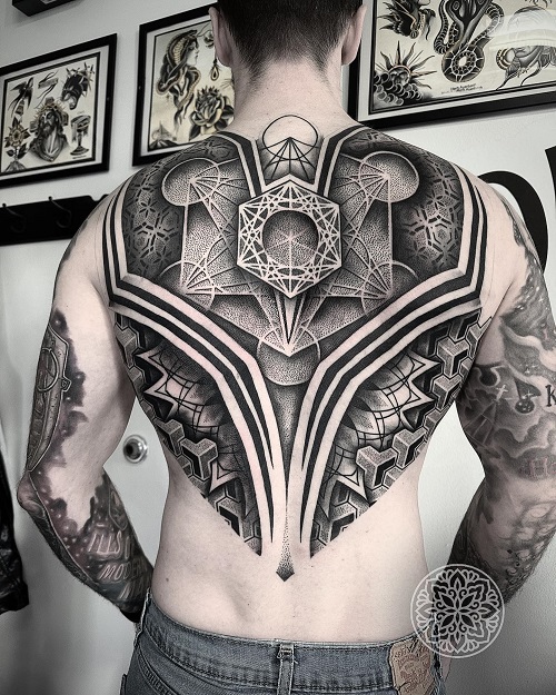 Inspiring Geometric Back Tattoo 5