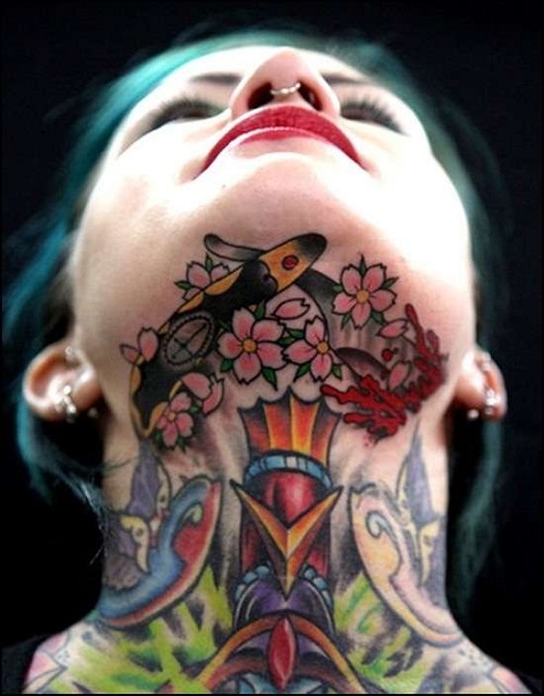 Women Under Chin Tattoo 4