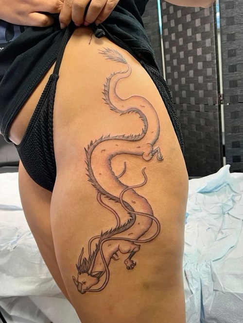 Latest Fine Line Dragon Tattoo 