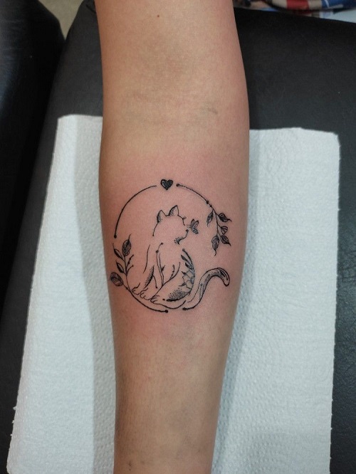 Inspiring linework cat tattoo 2