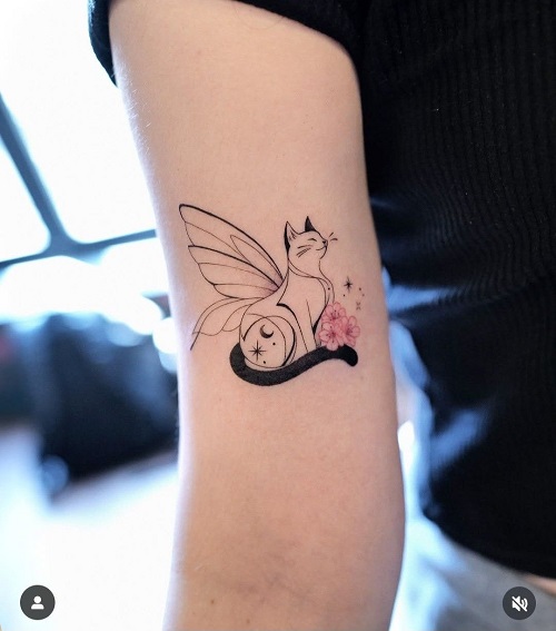 Inspiring linework cat tattoo 4