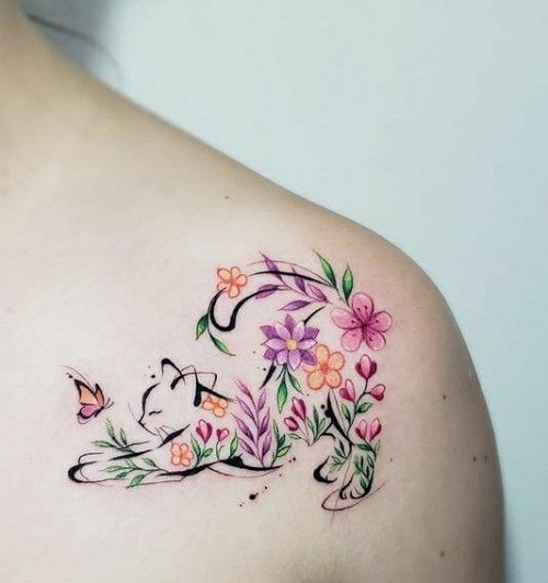 Beautiful linework cat tattoo 1