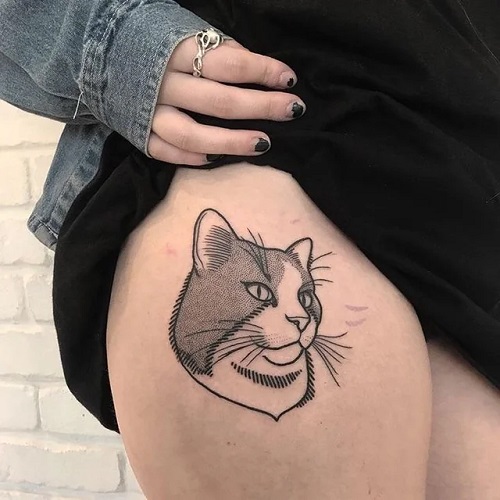 Beautiful linework cat tattoo 4