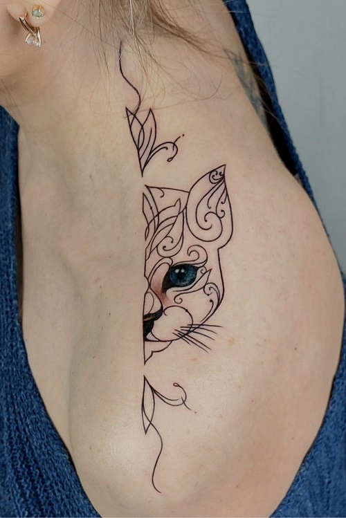Trending linework cat tattoo 3