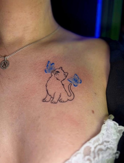 Trending linework cat tattoo 2