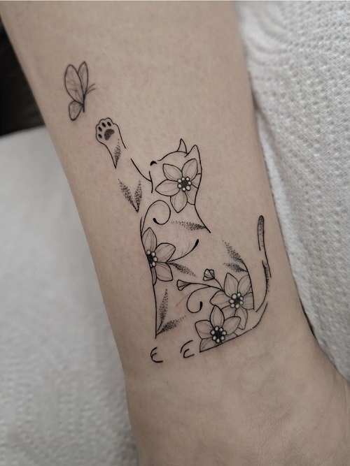 linework cat tattoo 4