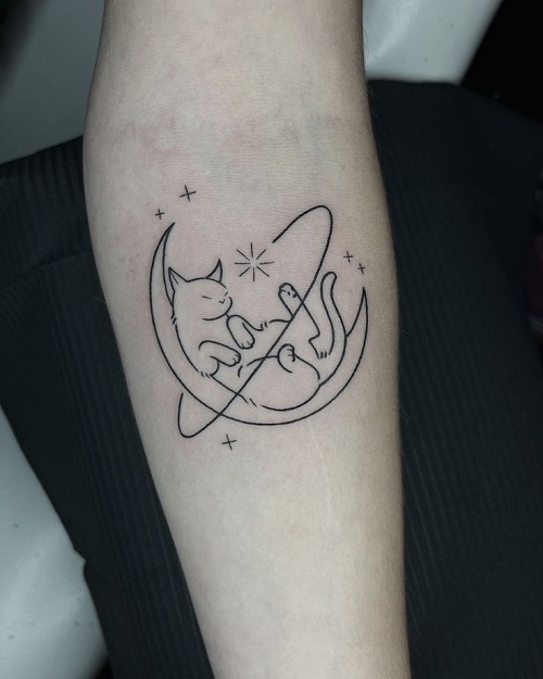 linework cat tattoo 5
