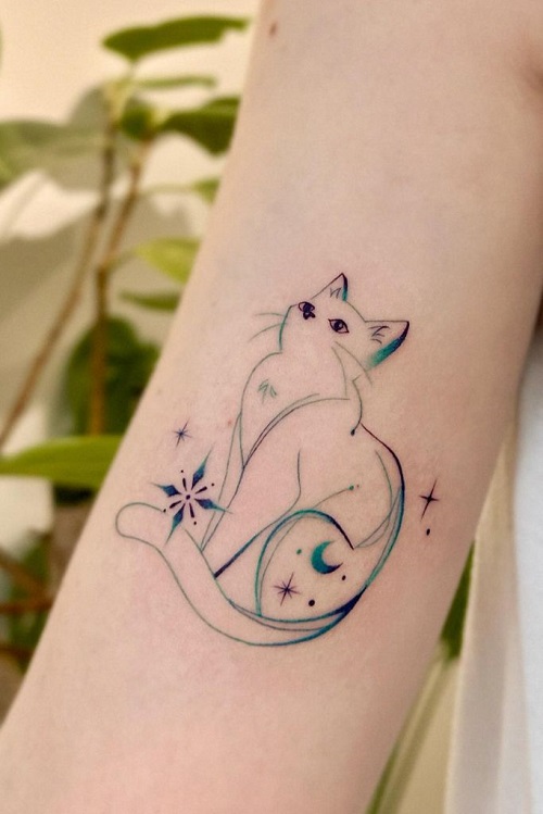 Inspiring linework cat tattoo 3