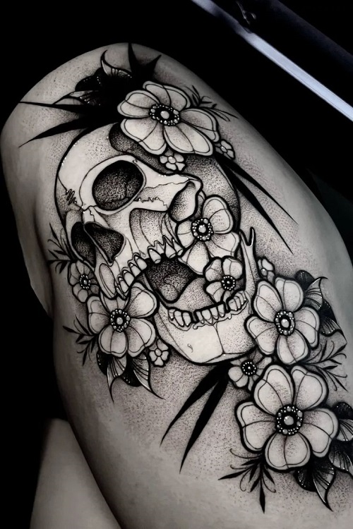 men Spooky Floral Tattoo 5