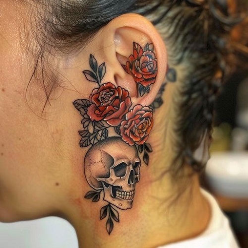 men Spooky Floral Tattoo 8
